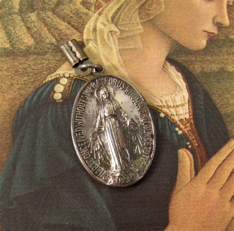 metal box with mary medal 1830|vtg virgin mary medal.